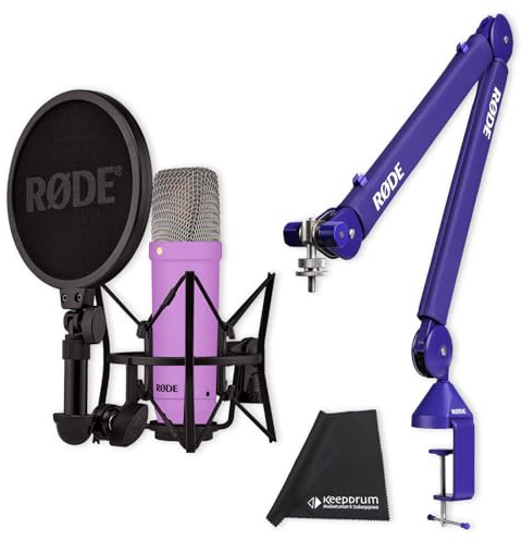 Rode NT1 Signature - Micrófono de estudio con PSA1+ trípode articulado, color morado y gamuza de microfibra keepdrum