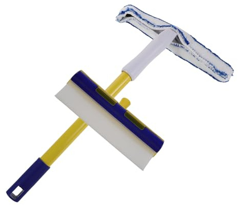 JECOMPRIS 12-Inch Blue and White Microfiber Car Cleaning Mop Kit with Ultra-Fine Fiber Cloths, Glass Window Squeegee and Interior Drying Towels for Vehicle Care and Polishing