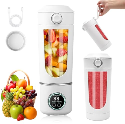 Mini blender portable de 700 ml avec 12 lames en acier inoxydable et affichage numérique, rechargeable pour nourriture de bébé, milkshake, jus, smoothie (blanc)