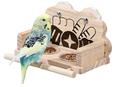 per alimenti per uccellini, dispenser doppio cibo trasparente, in legno antispruzzo per gabbie | per parrocchetta, piccione, inseparabile,