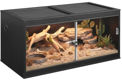 unipaws 50 Gallon Reptile Tank, Front Opening Leopard Geckos Enclosure Terrarium with Sliding Doors, Top Ventilation, Stackable Black Cage for Lizards