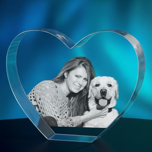 Print Maniacs Personalised 3D Crystal Heart Photo Gift – Custom Laser Engraved Picture – Memorial, Anniversary & Couple Keepsake
