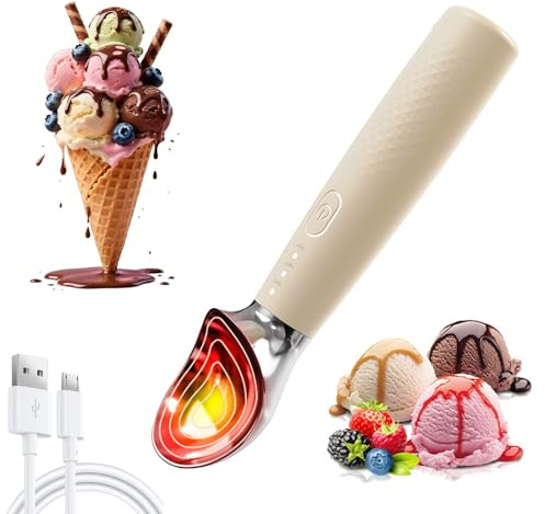 Cuillère à glace chauffante – Cuillère électrique rechargeable avec écran LED et 3 vitesses de chaleur réglable, chauffe jusqu'à 71,1 °C, étanche IP67 pour gelato et desserts glacés