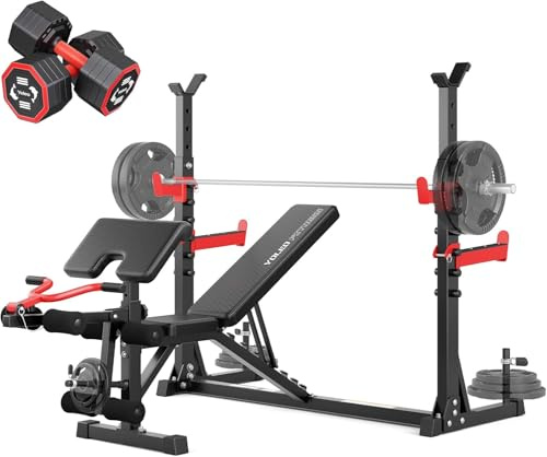YOLEO 10 in 1 Weight Bench Set, Heavy Duty Bench Press Rack for Home Gym | 47.5 Wide Grip Fits 6-7ft Bar, Adjustable FID Bench with Leg Extension & Preacher Curl, 900KG ASTM for Full Body Strength
