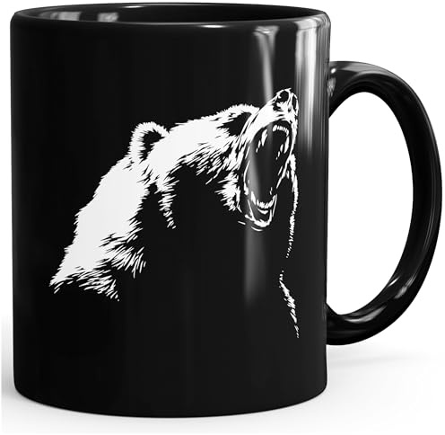 MoonWorks tierische Kaffee-Tasse Grizzly Bär Schwarz unisize