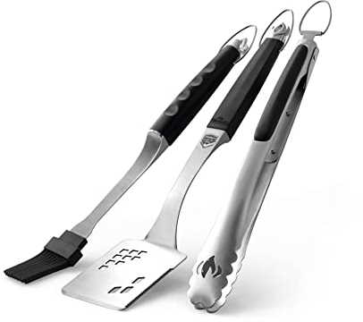 Napoleon Accessory 70036 - Executive 3-teiliges Werkzeugset - Premium BBQ Grill Toolset, Edelstahlguss, ergonomische Griffe, hitzefester Gummigriff, inkl. Zange, Multifunktionsspachtel, Backpinsel