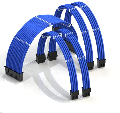 LINKUP - AVA 30cm PSU Personalizzato Prolunga Cavo Alimentatore Mod PC GPU | Intrecciato con Kit Pettine | 1x 24 P (20 + 4) | 2x 8 P (4 + 4) CPU | 2x 8 P (6 + 2) GPU | 300mm - Blu