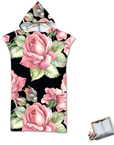 Strand Poncho Kapuzen Einfacher Stil, Morbuy Strandtücher Mikrofaser Bade Bademantel Schwimmen Surfing Sport Handtuch Badetuch Duschtücher Handtücher Damen Herren (75 * 110cm,Rosa Blume)