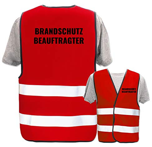 Bedruckte Warnwesten mit ISO-Leuchtstreifen * Standard- oder Reflex-Druck * Erste Hilfe und Brandschutz, Begriff:Brandschutzbeauftragter, Farbe + Größe:Rot (XL/XXL)
