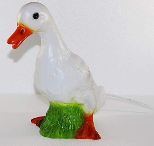 RAKSO Deko Garten Figur Gartenfigur Tierfigur Teichfigur Wasserspeier Ente stehend weiß aus Kunststoff Höhe 30 cm