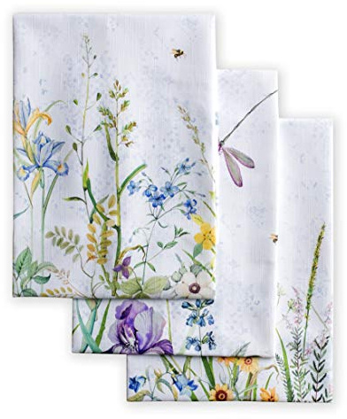 Maison d' Hermine Kitchen Towels Set of 3 100% Cotton 27.50 x 20 Reusable Cloth Tea Dish Towels Absorbent with Hanging Loop for Kitchen Gifts for Mothers Day Spring/Summer (Fleurs De Mai)