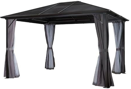 OUTFLEXX Hardtop Pavillon, anthrazit, Aluminium, 300x365cm, inkl. Seitenteile und Insektennetz