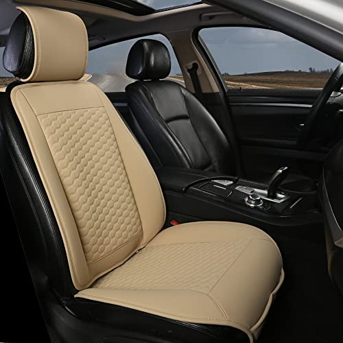 Black Panther Sitzauflage Auto, PU-Leder Autositzbezüge Vordersitze, mit Kopfstützenabdeckung, Fit 95% Autos, Limousine, SUV, Pickup, Van-Keine Heizung (1 Stück -Beige)