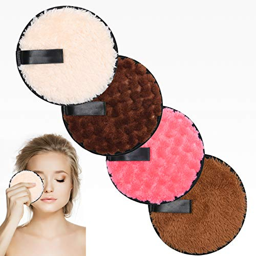 URAQT Makeup Remover Pads, 4 Pack Reusable Large Double-sided Face Cleansing Cloths, Washable Microfibre Cotton for Eyes, Suits All Skin Types