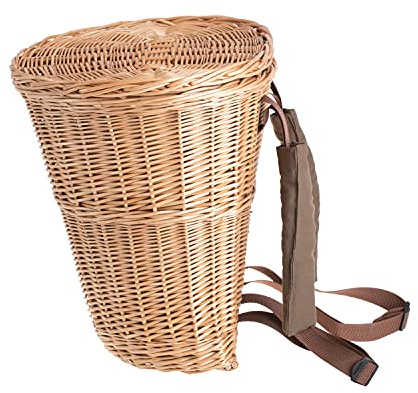 e-wicker24 Alles aus Weide Zaino in Vimini con Due Cinghie Cestino Portatile in Vimini con Finiture Interne Cesto di Trasporto Posteriore Cesto di Frutta Spazioso con Coperchio