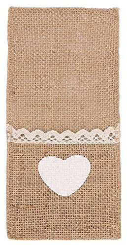 Sackleinen Bestecktasche, Sackleinen Geschirr Utensilienhalter, 10 Stück Jute Spitze Besteckhalter Sackleinen Messer Gabel Tasche Tasche für Hochzeit Weihnachtsfeier Dekor(Besteckhalter Originalfarbe)