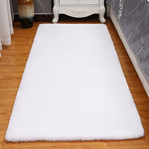 Zswpyq Hochflor Teppich Wohnzimmer Kunstfell Super Soft Einfarbig in Versch, Fellteppich ​Kunstfell Teppich Imitat in Creme Dicht Flauschig Seidiger Glanz,Weiß,50 x 80 cm