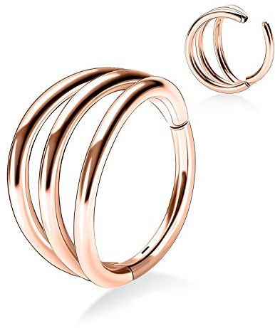 AROWRO 20G Helix Daith Rook Conch Ohrringe Septum Nase Lippenring Knorpel Conch Ohrring Creolen Triple Open Stack Septum Clicker Lobe Piercing Ohrringe Huggie Creolen Chirurgenstahl 8mm Roségold