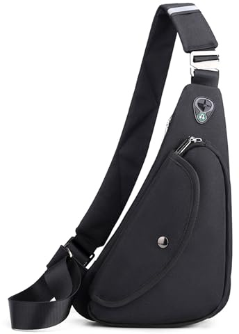 VARLIVOO Zaino Monospalla da Uomo Sling Bag Borse a Spalla Borsa a Tracolla Viaggio Escursionismo Ciclismo Impermeabile Poliestere Nero A
