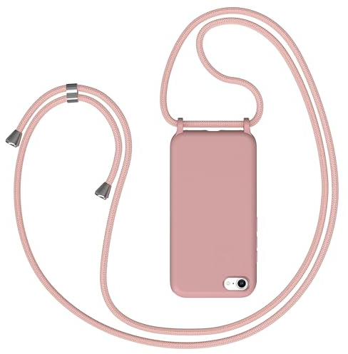 Coqinen Handyband für iPhone 7/ iPhone 8/ iPhone SE 2020 Hülle mit Band, Necklace Silikon Handyhülle mit Kordel zum Umhängen Handy Schutzhülle mit Kette, Rosa