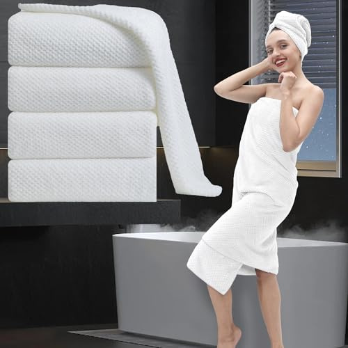 MAGGEA Extra Large Bath Towel Set of 4 (35x70),Oversized Bath Sheet Super Soft Highly Absorbent Jumbo Bathroom Towel Set Microfibers Quick Dry Shower Towel for Hotel,Bathroom,Guest,Spa,Gym (White)