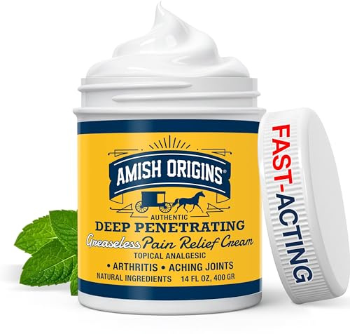 Amish Origins Arthritis Pain Relief Cream - 14 oz - Maximum Strength Deep Penetrating for Joint, Muscle, Knee, Back, Feet, Hand, Ankle, Aches (14 Fl Oz (Pack of 1))