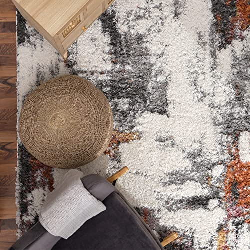 Paco Home Hochflor Teppich Wohnzimmer Schlafzimmer Shaggy Vintage Design Abstraktes Muster Moderne Deko 3D Effekt, Grösse:140x200 cm, Farbe:Bunt 2