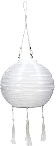 ovitec Lampion solaire style bohème blanc | Décoration de fête | Style vintage | Lampions d'extérieur résistant aux intempéries | Guirlande lumineuse pour jardin ou balcon | Ø env. 20 cm | Résistant