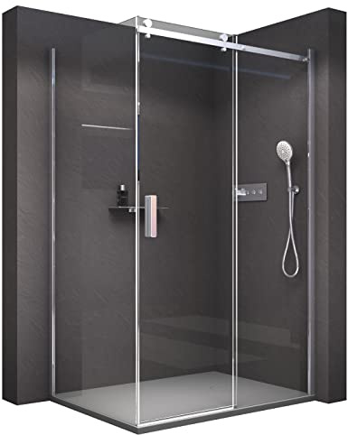 BERNSTEIN Duschkabine mit Schiebetür 100x90 cm Duschabtrennung NT806 FLEX 8mm ESG-Glas Klarglas Nano beschichtete Duschwand Echtglas-Dusche, Profilfarbe Chrom