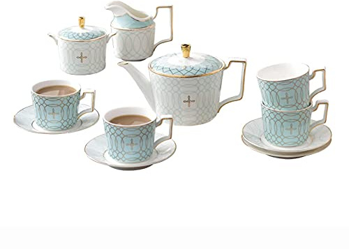 Servizio da tè in Porcellana Stile di Corte Servizio da caffè in Ceramica Vintage Servizio da tè per Matrimoni per Adulti Teiera in Ceramica Tazze da caffè e piattini Set di 6 16 Pezzi