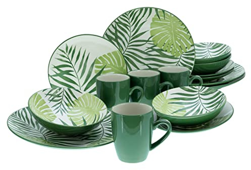 CreaTable, 25858, Serie TROPICANA, 16-teiliges Geschirrset für 4 Personen, Kombiservice aus Steinzeug, spülmaschinen- und mikrowellengeeignet, Qualitätsproduktion