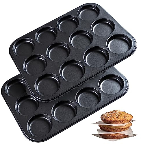 Muffin Top Pan 2 Pack Baking Pans Whoopie Pie Pan, Nonstick 3 Inch Yorkshire Pudding Pan for Pansuffin, Moon Pie, Cookies, Small Hamburger Bun
