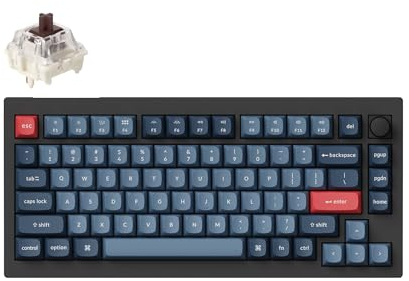 Keychron V1 MAX Kabellose Mechanische Tastatur, 75% Layout QMK/VIA programmierbar mit Hot-Swappable Gateron Jupiter Brown Switch, kompatibel mit Mac Windows Linux - Knob Version (ANSI/US)