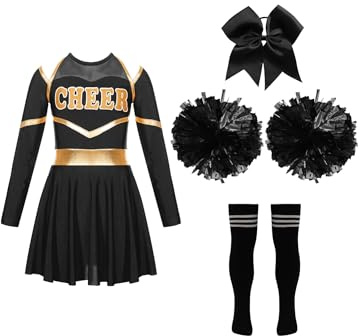 iEFiEL Flicka, Cheer Leader danskostym, långärmad dansklänning med pompoms, halloween, karneval, karnevaldräkt, cheerleading, uniform