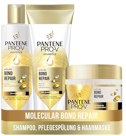 PANTENE Pro-V Miracles Molecular Bond Repair, Routine zu Haarrgenerations-Pflege mit Shampoo 250 ml + Pflegespülung 160 ml + Haarmaske 300 ml, Für geschädigtes Haar