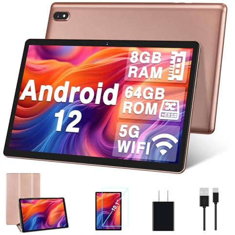 DMOAO Tablet 10 Pulgadas Android con 5G WiFi, HD Tablets con 4GB RAM (Ampliable hasta 8 GB RAM) + 64GB ROM (TF 1TB), 8 Cores 2.0 GHz, Bluetooth 5.0, Cámara Dual 5MP + 5MP, 6000 mAh, Oro Rose Tablet