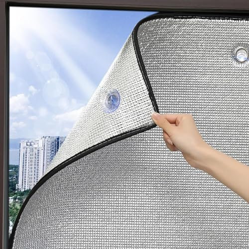 XCKJYDCDB Doppelte Aluminisierte Isolierfolie Dämmfolie,UV-Schutz Sonnenschutzfolie,Wärmeschutzfolie,Isolierungsfolie,für Zuhause und Büro,Mit Saugnapf (70x100cm/28x39in)