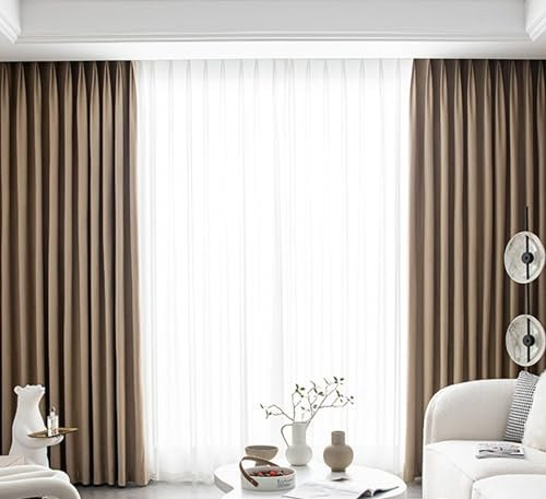 KnSam 2er Set Khaki Gardinen mit Ösen 2er Set, Vorhänge Jungs Kinderzimmer Jacquard Gitter, Samt Ösen Fenstervorhänge Schlafzimmer Verdunkelungsvorhang Schlaufen, Jeder B 132 x H 244cm