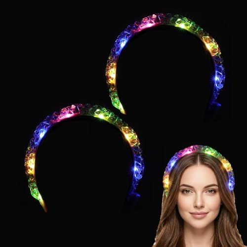LED Haarschmuck, 2 Stück Blinkender Haarreif Damen für Party und Festival | Leuchtendes Stirnband mit LED für Konzerte, Weihnachten und Hochzeiten, Geflochtener Haarschmuck für Frauen und Mädchen