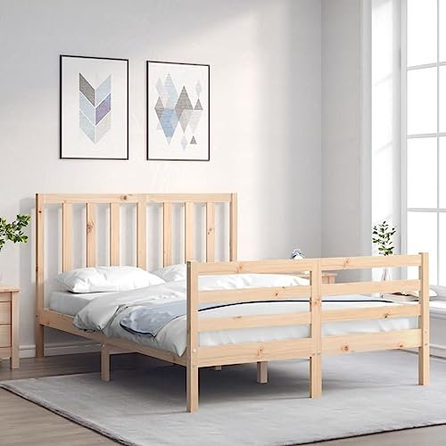 Sufrk Massivholzbett mit Kopfteil Bettgestell Bed Frame Holzbett Kopfteil Bett Schlafzimmer Bett Massivholzbetten 120x200 cm - 3193786