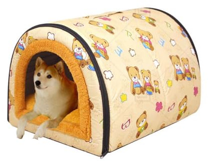 Monbaer Hundehöhlenbett, Iglu, 2-in-1, faltbares Hundebett, Haus mit abnehmbarem Kissen, warmes Katzenzelt, tragbares Angstlinderung, Haustierhöhlenbett für Katzen, Welpen, mittelgroße Hunde (S für