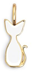 SINGULARU - Charm Salem Gato Enamel White. Colgante en Latón con Acabado en Baño de Oro de 18 Kt. Reversible con Detalles en Esmalte Blanco y con Cierre Asa. Joyas para Mujer