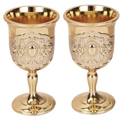 PRETYZOOM 2piezas Copa De Vino Dorada Vintage Cáliz Retro Para Vino Tinto y Whisky Decoración Creativa Para Fiestas y Hogar