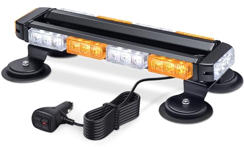 Fxlpower LED Rundumkennleuchte, Gelb & Weiß Rundumleuchte mit 20 Starke Magnete für Baufahrzeuge Gabelstapler-Traktor Golfwagen Anhänger Schneepflug