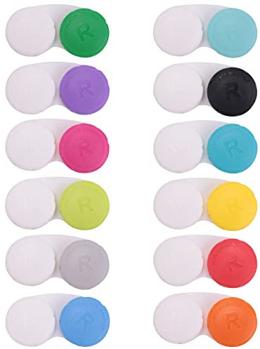 Giuneuow 12PCS Colorful Contact Lens Case, Contact Lens Immersion Kit, Suitable for Outdoor Mini Contact Lens Case Screw Top