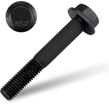 M10-1.5 x 60mm Flanged Hex Bolts Screws, 10.9 Grade Alloy Steel Hexagon Flange Bolts for Machinery Automotive, Black Oxide Finish, Partial Thread, Pack of 8