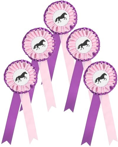 5 Stück Turnierschleife PferdTurnierschleifen Abzeichen Turnierschleifen Pferde Schleife Pferd Reiterschleife Turnierschleife Hobby Horse Siegerschleife Pferd für Reitveranstaltungen Pink Lila