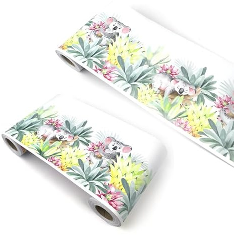 VisitRyl Frise Murale Autocollante Chambre enfants Cartoon Koala gris yx108 12cm X 500cm Adhésive Réutilisable pour Décoration Intérieure Facile à Poser