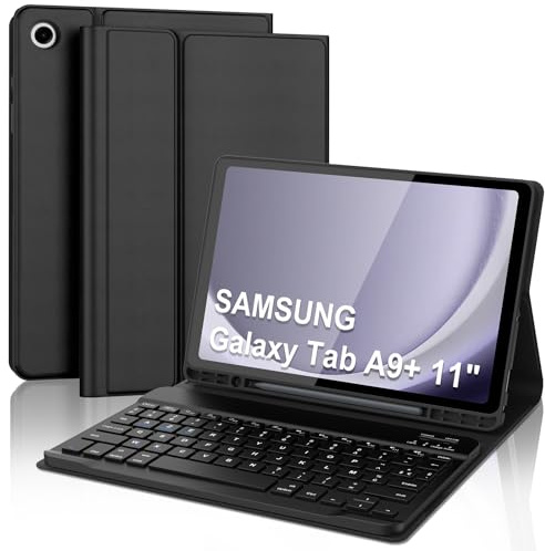 Coque Clavier pour Samsung Galaxy Tab A9 Plus/A9+ 11 Pouces, AZERTY Français Housse Clavier Bluetooth Magnétique Détachable avec Porte Crayon pour Tablette Samsung Galaxy Tab A9 Plus 11 2023, Noir
