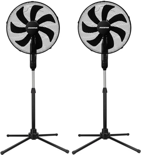 Aigostar Ventilador de Pie con 7 aspas, 50W, diámetro 41 cm. Ventilador de pie silencioso oscilante 75°, 3 Velocidades y altura ajustable 108-125cm, Silencioso para dormir, Negro, Elsie, 2 Piezas